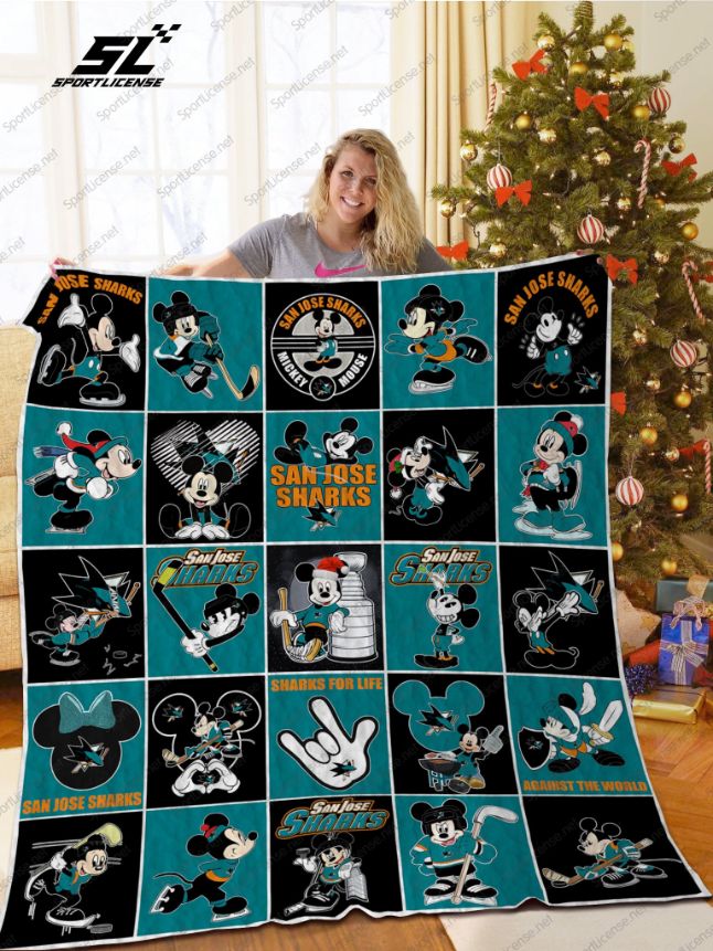 San Jose Sharks Mickey Mouse Quilt Blanket Great Customized Blanket Gifts For Birthday Christmas Thanksgiving