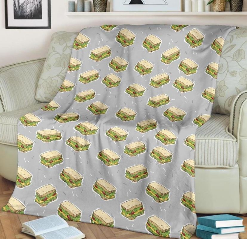 Sandwich Pattern Print Design Grey Best Seller Fleece Blanket Throw Blanket