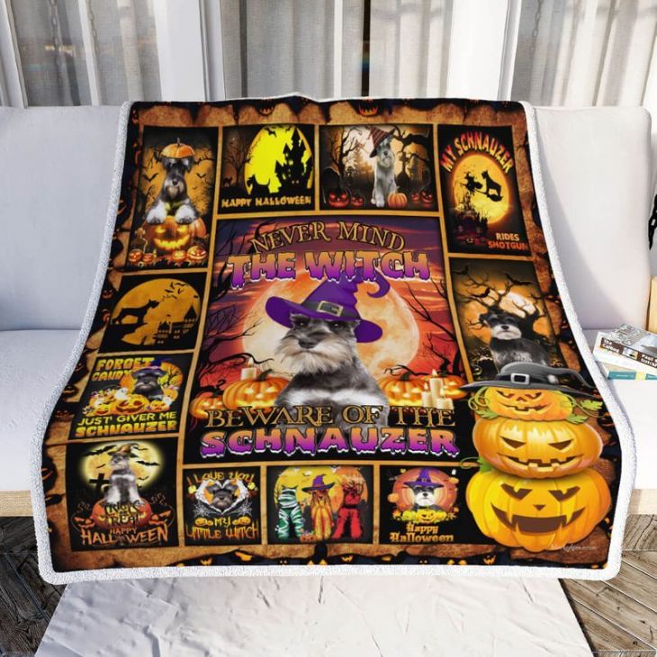 Schnauzer Never Mind The Witch Beware Of The Schnauzer Comfy Sofa Throw Blanket