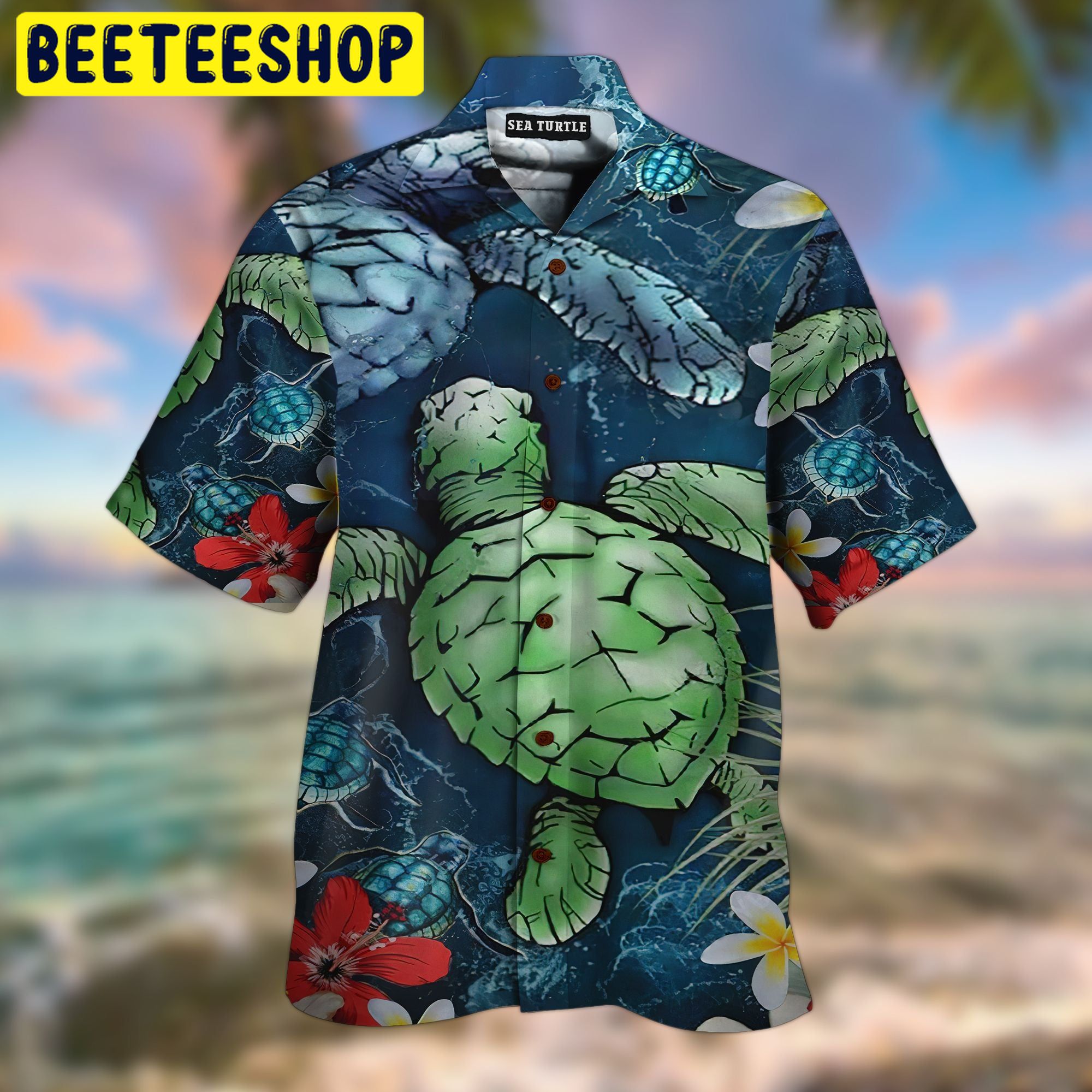 Sea Turtle Flower 3D All Over Printed Trending Hawaiian Shirt