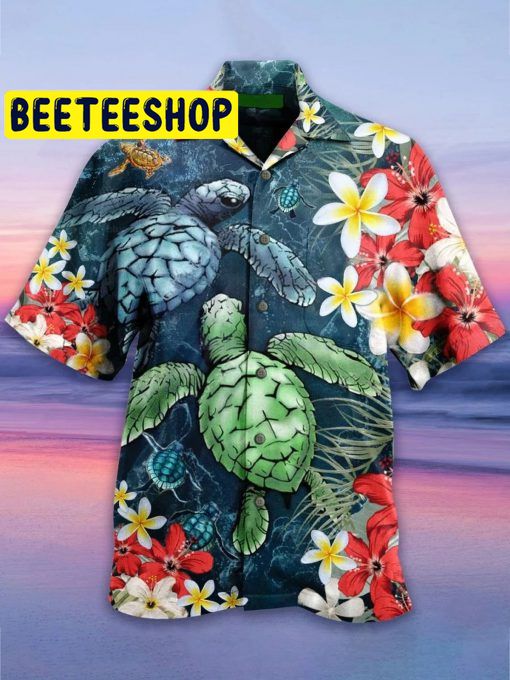 Sea Turtle Flowers Hawaiian Shirt