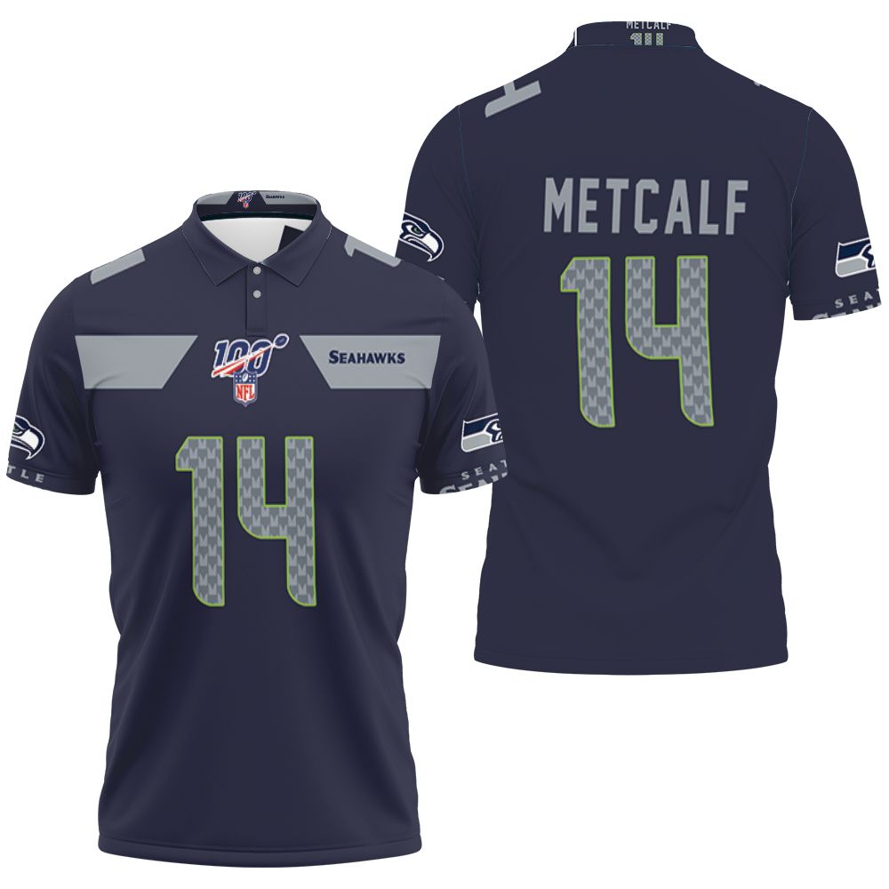 Seattle Seahawks Dk Metcalf #14 Nfl American Football Navy 100th Season Polo Shirt