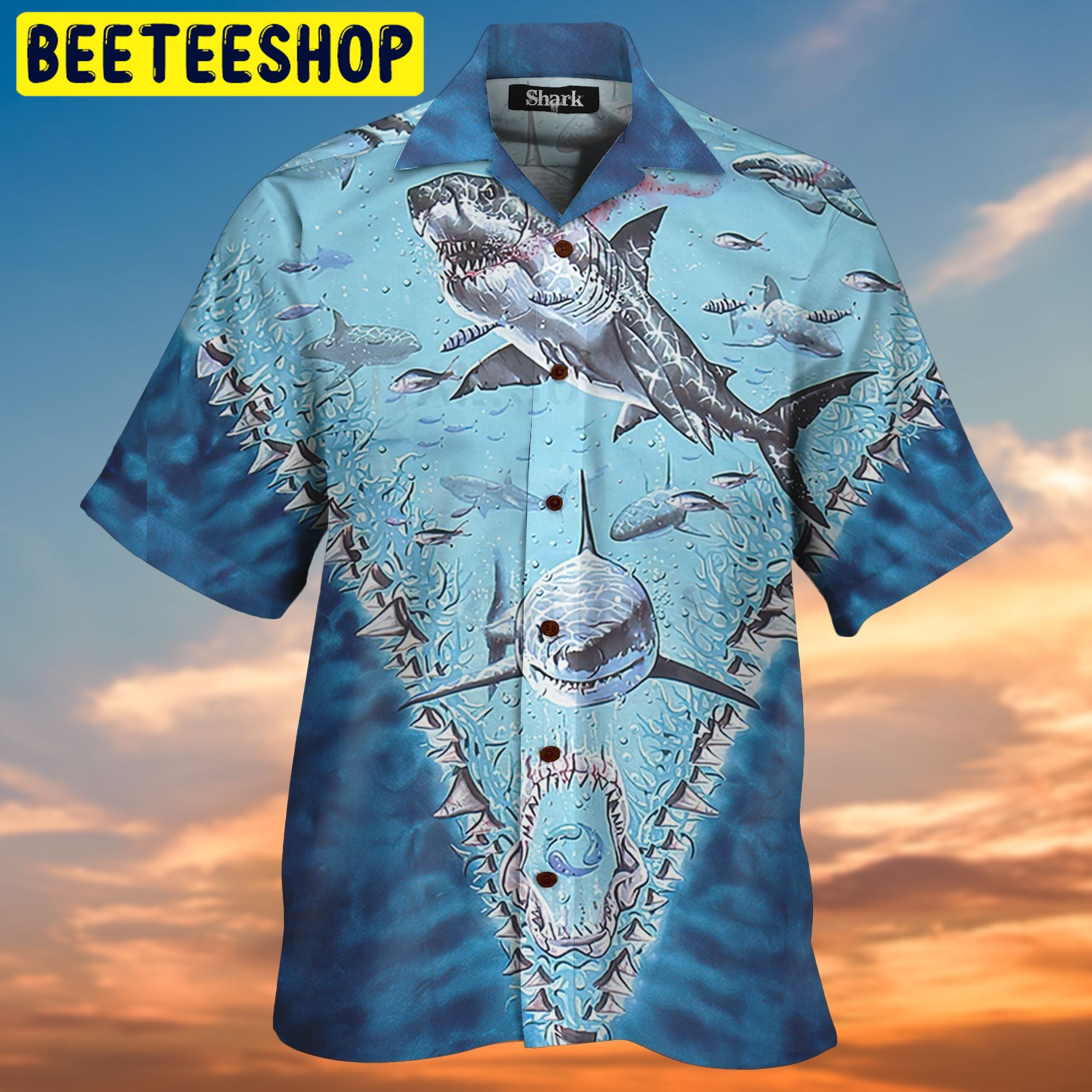 Shark Blue 3D All Over Printed Trending Hawaiian Shirt