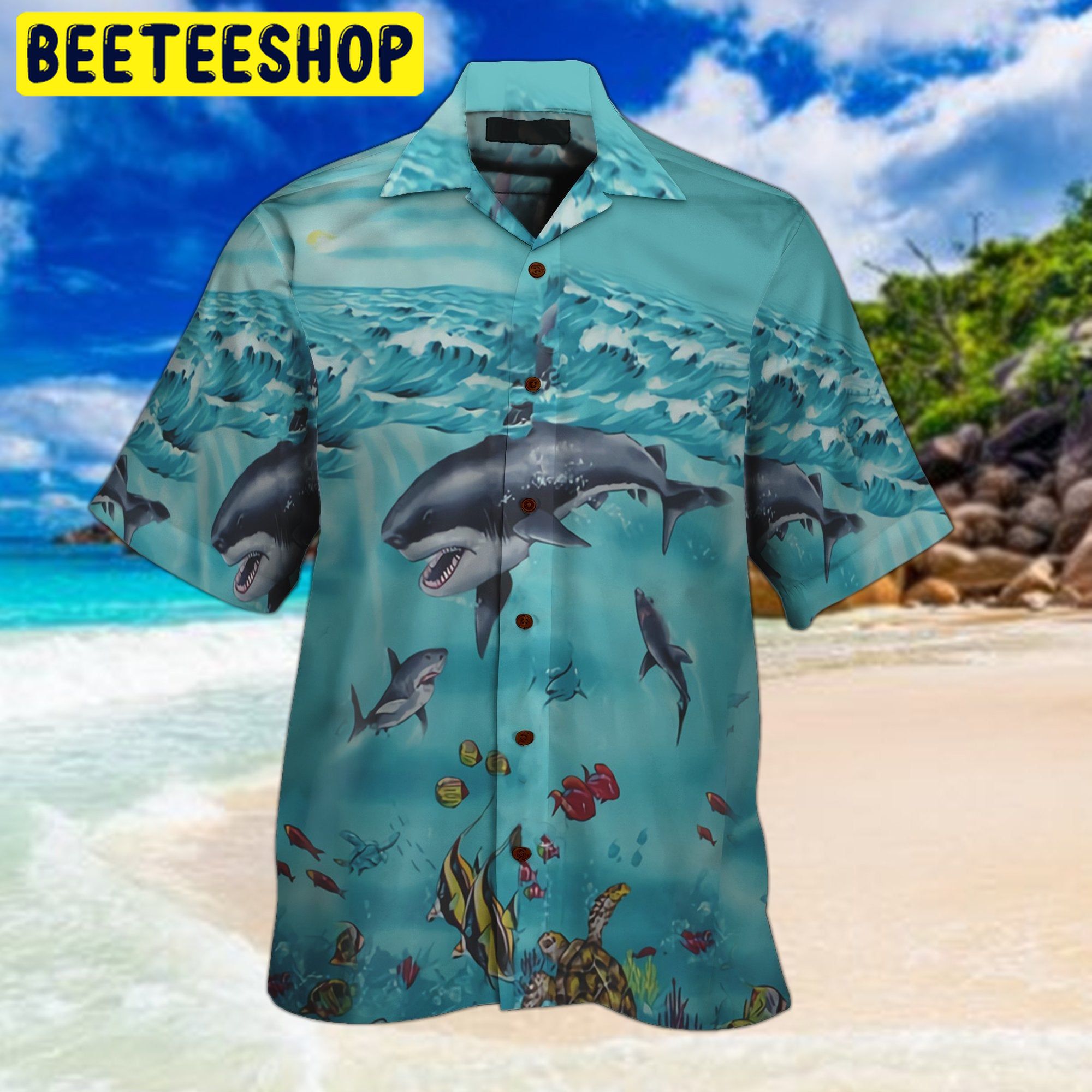 Shark Swimming 3D All Over Printed Trending Hawaiian Shirt