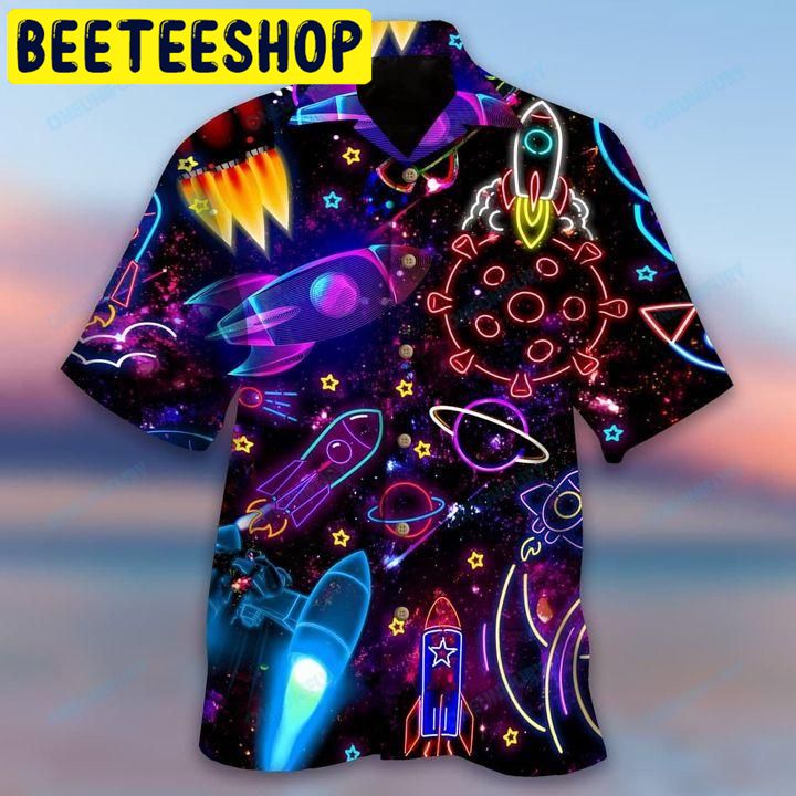 Shoot For The Stars Glowing Rocket Hawaiian Shirt