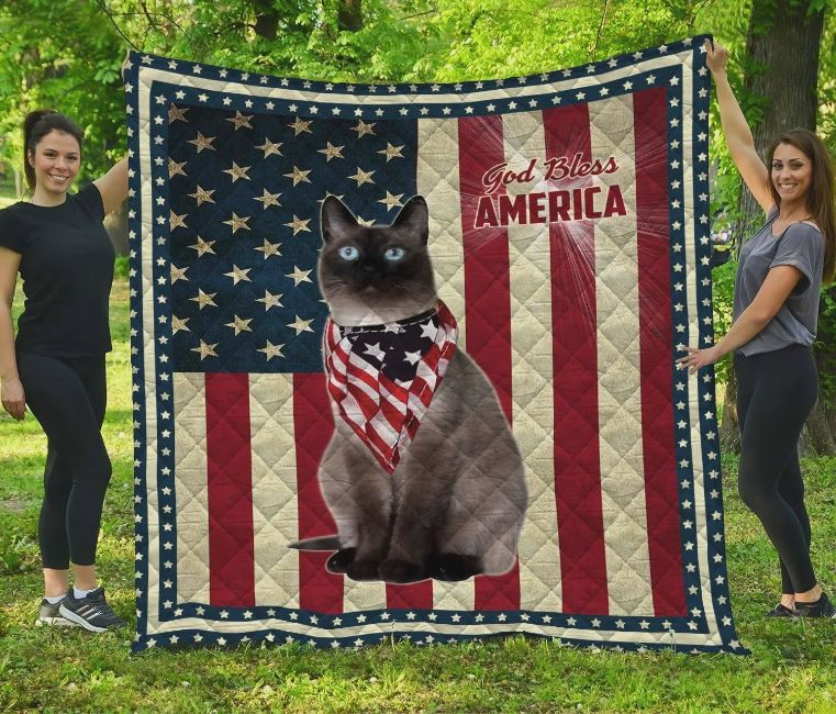 Siamese Cat God Bless America Quilt Blanket Great Customized Gifts For Birthday Christmas Thanksgiving