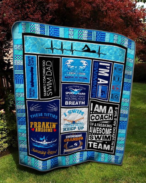 Silently Coaching Too Swim Dad Quilt Blanket Great Customized Gifts For Birthday Christmas Thanksgiving Father’da Day