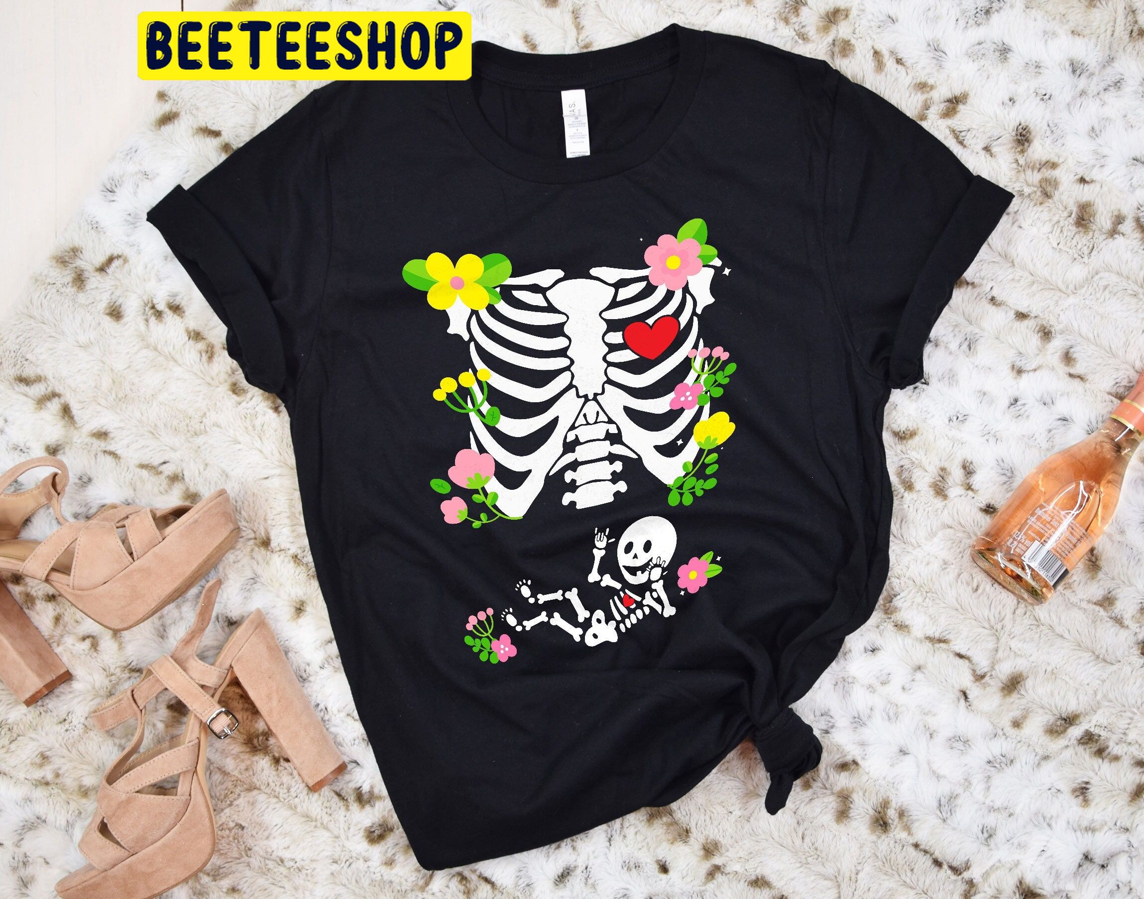 Skeleton Maternity Halloween Pregnancy Reveal Trending Unisex Shirt