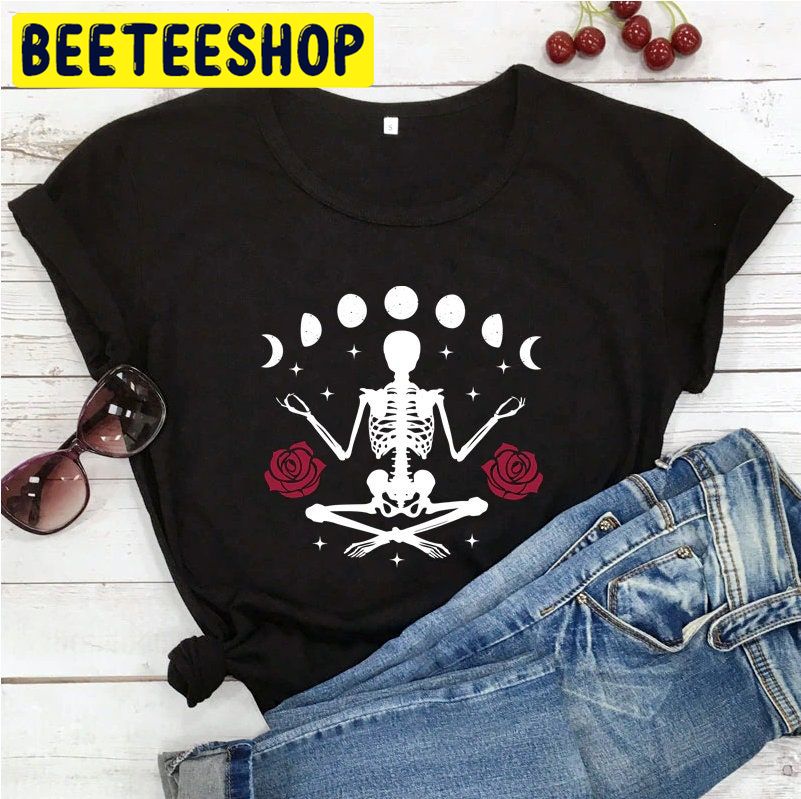 Skeleton Meditation Moon Phases Halloween Trending Unisex Shirt