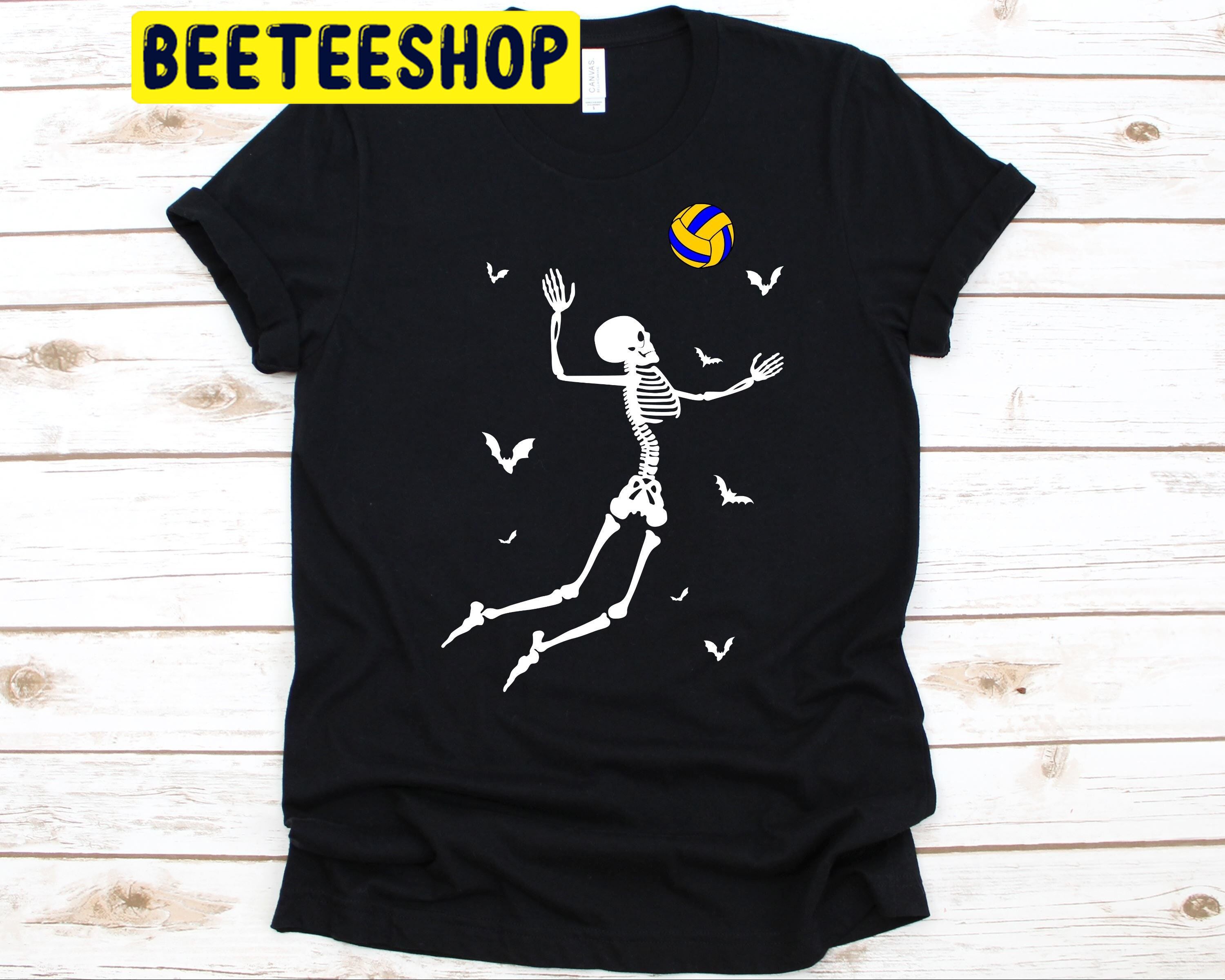 Skeleton Playing Volleyball Halloween Volleyball Design Trending Unisex Shirt