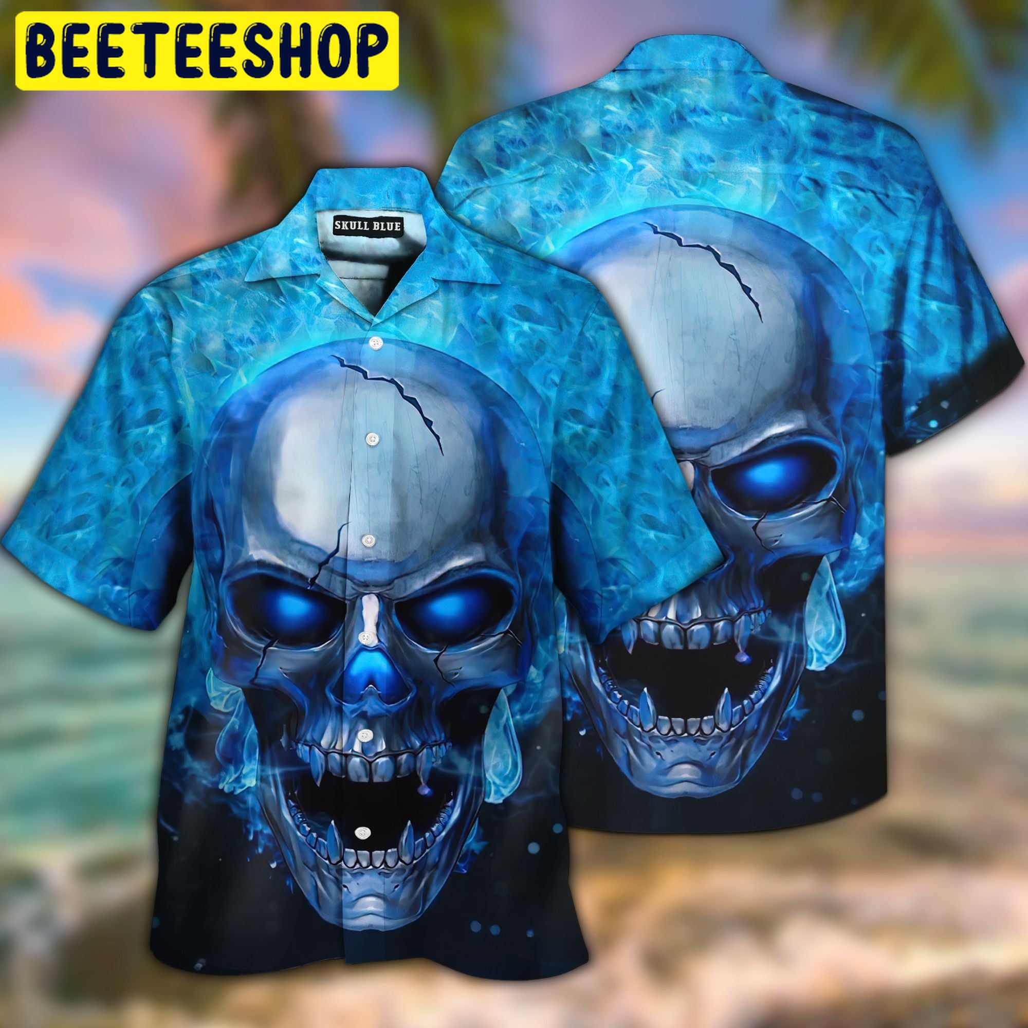 Skull Blue 3D All Over Printed Trending Hawaiian Shirt