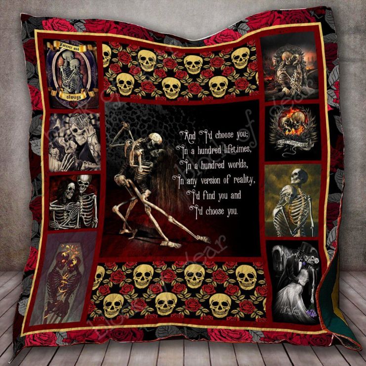 Skull Couple In A Hundred Lifetimes Quilt Blanket Great Customized Gifts For Birthday Christmas Thanksgiving Skull Lover