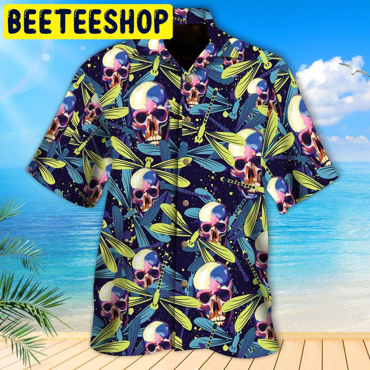 Skull Dragonfly Hawaiian Shirt