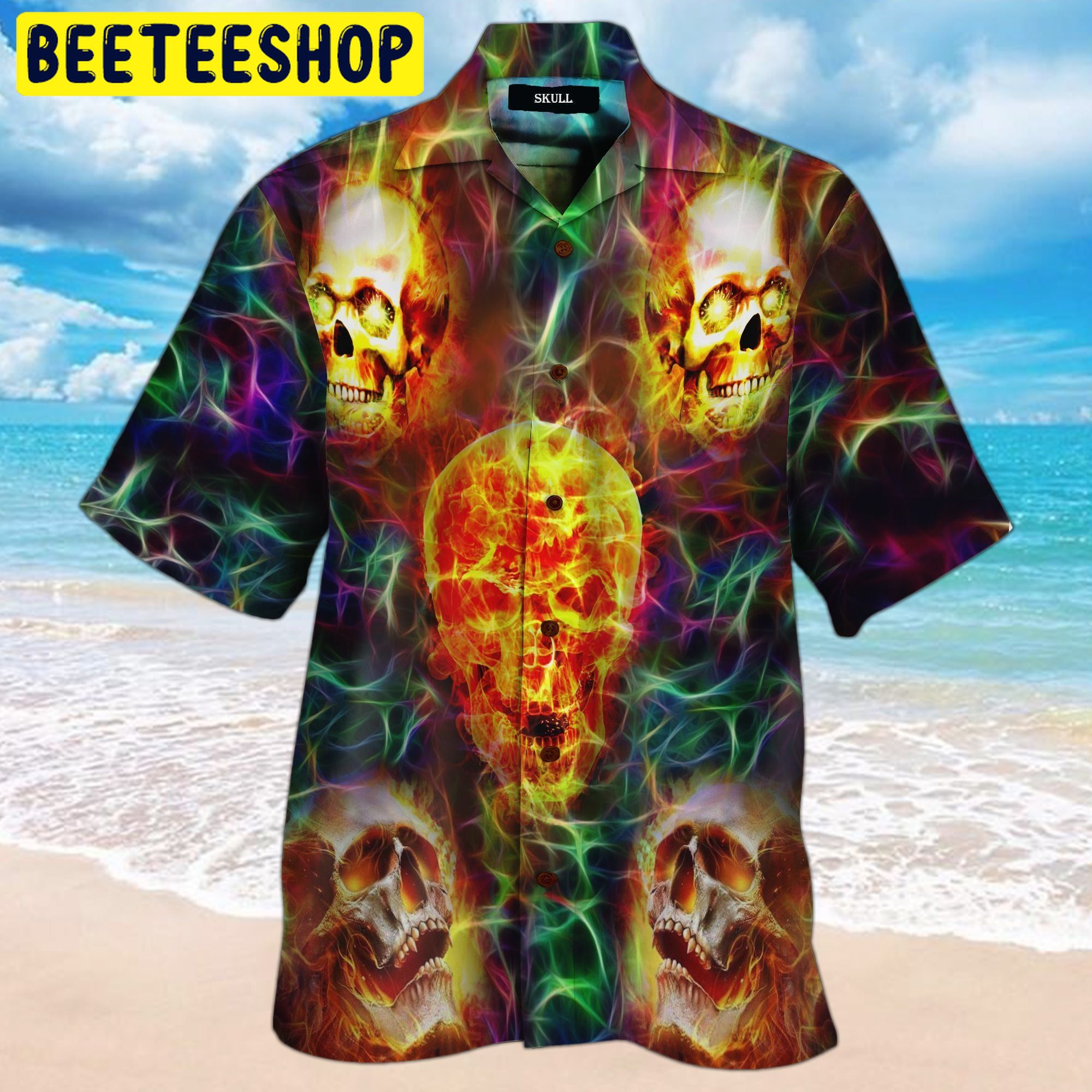 Skull Flaming 3D All Over Printed Trending Hawaiian Shirt