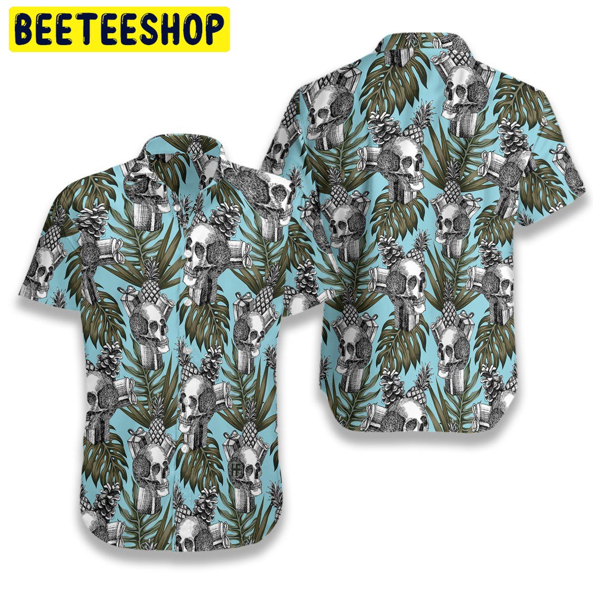 Skull Gift Pine Apple Cone Tropical Trending Hawaiian Shirt