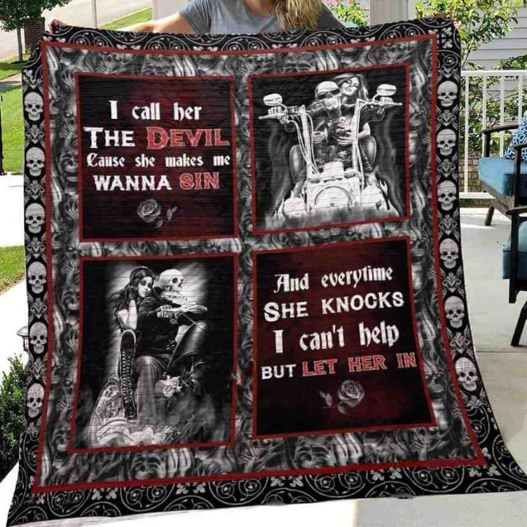 Skull Husband And Wife I Call Her The Devil Cause She Makes Me Wanna Sin Quilt Blanket Great Customized Blanket Gifts For Birthday Christmas Thanksgiving