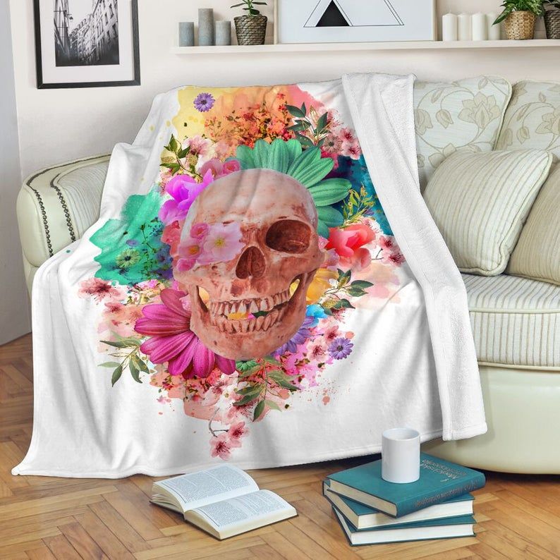 Skull In Flower Festival Fleece Blanket Throw Blanket