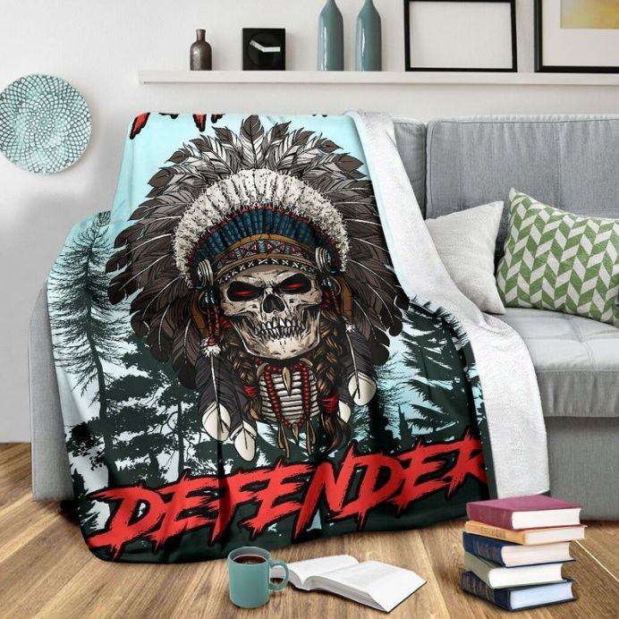 Skull Nature Defender Native Fleece Blanket Throw Blanket