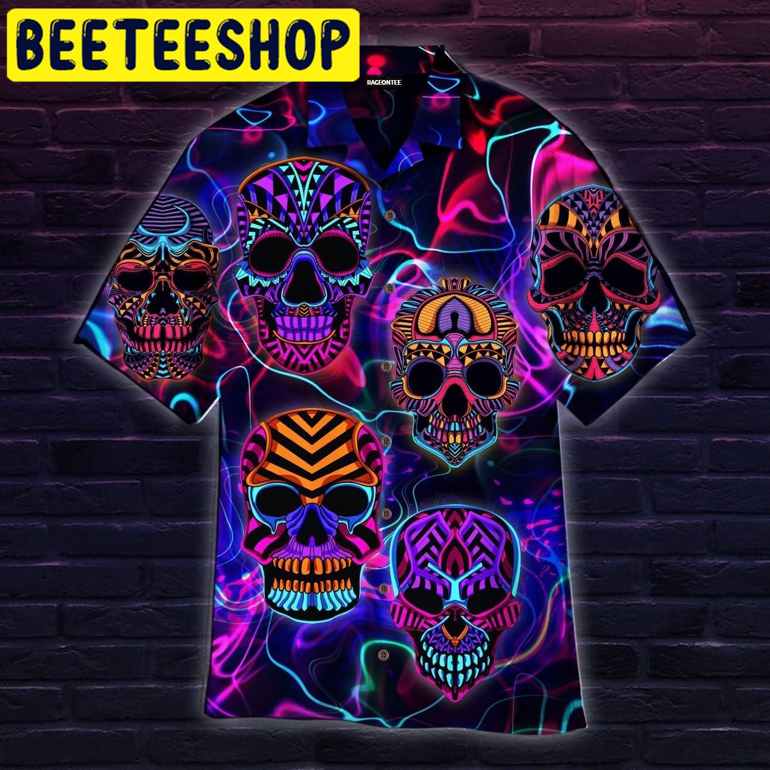 Skull Neon Glow Hawaiian Shirt