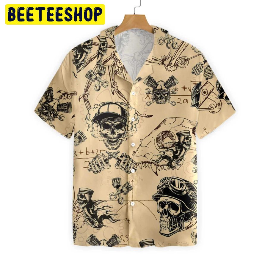 Skull On Retro Mechanism Background Trending Hawaiian Shirt