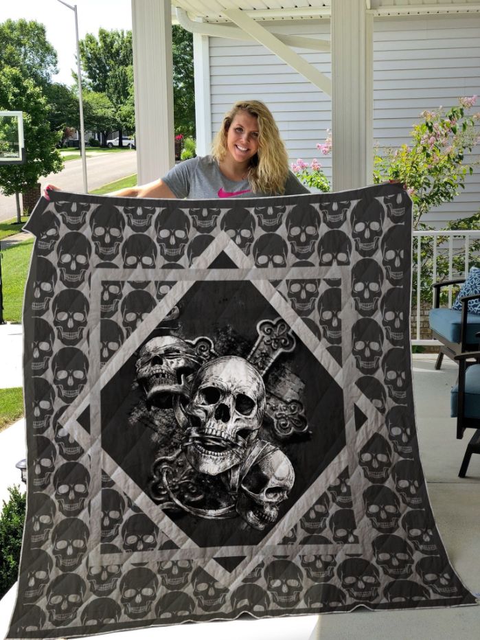 Skull Pattern Quilt Blanket Great Customized Gifts For Birthday Christmas Thanksgiving Skull Lover