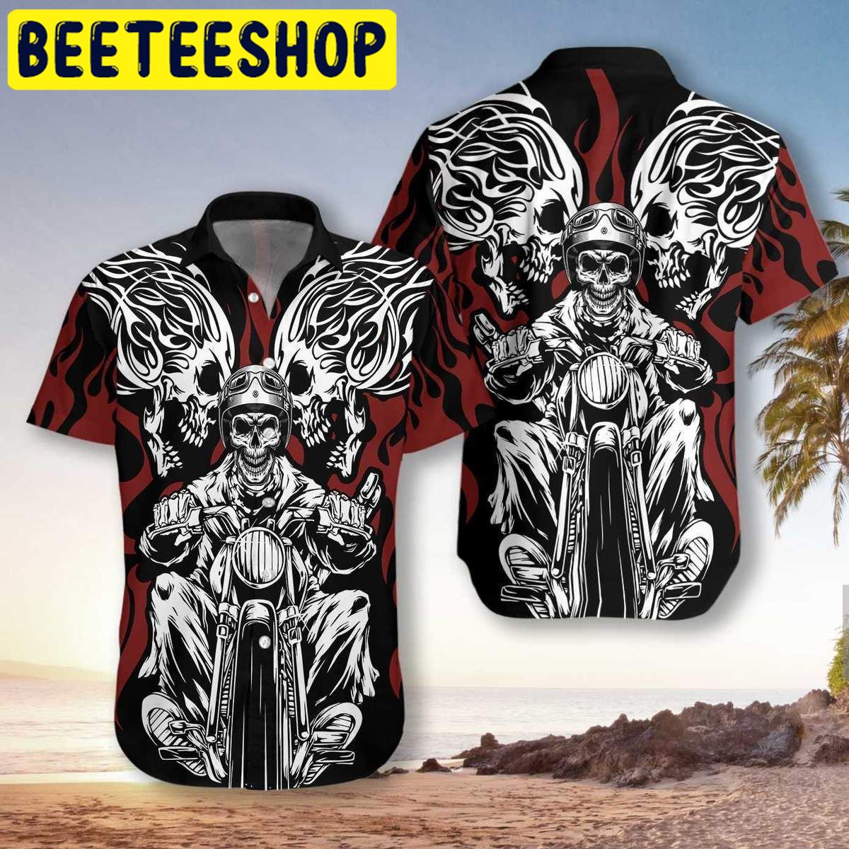 Skull Rider Motorcycle Unisex Hawaiian Shirt