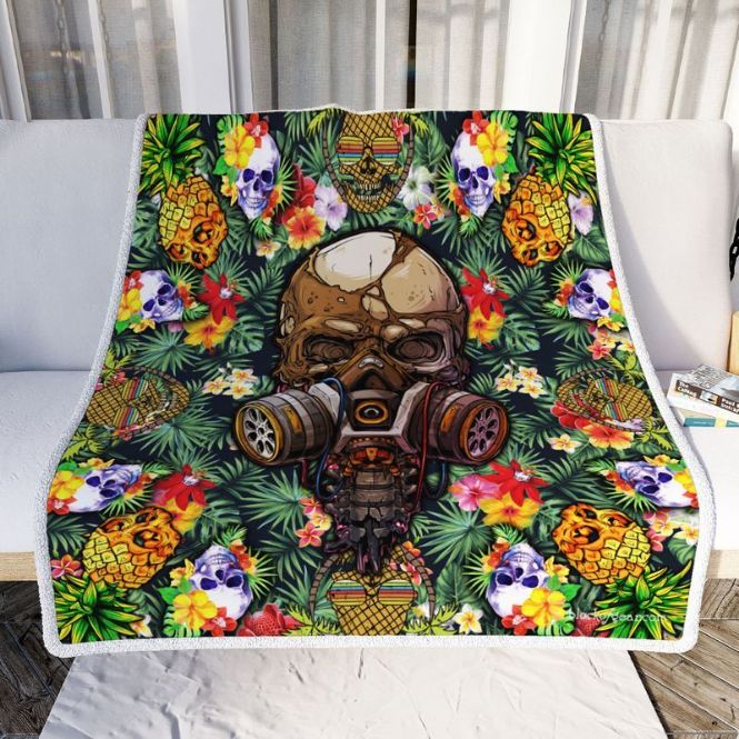 Skull Tropical Hawaiian Comfy Sofa Throw Blanket