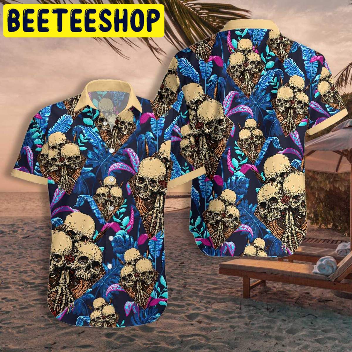 Skull Tropical Palm Leaves Hawaiian Shirt