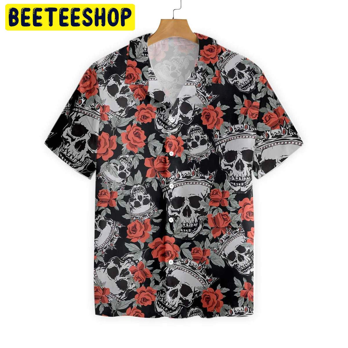 Skull With Crown And Red Rose Trending Hawaiian Shirt