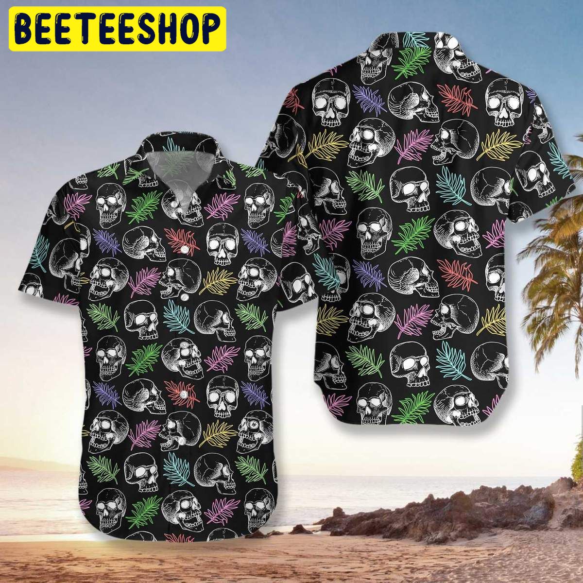 Skulls And Colorful Palm Leaves Trending Hawaiian Shirt - Beeteeshop