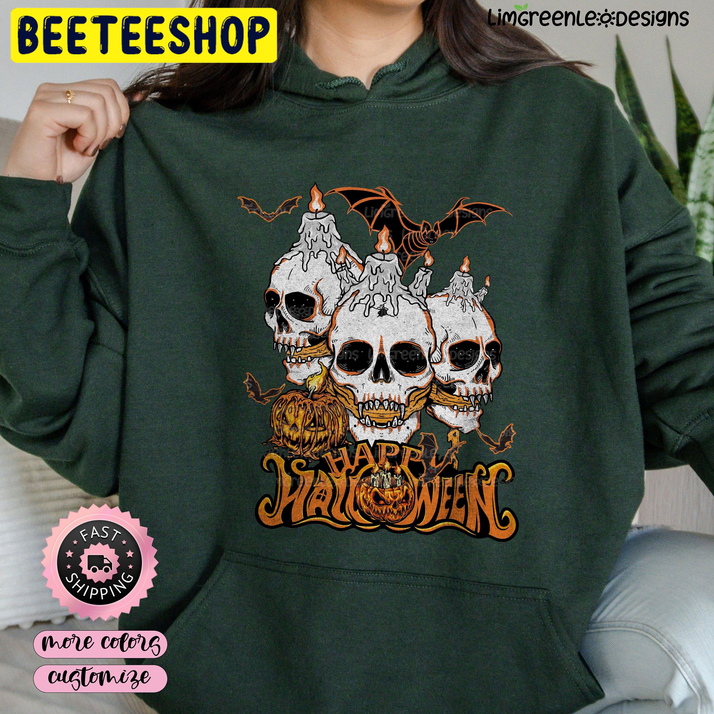 Skulls Pumpkins And Bats Happy Halloween Trending Unisex Hoodie