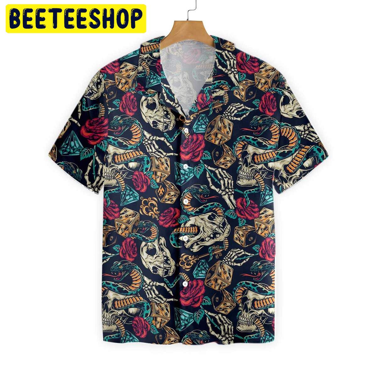 Skulls With Blue Snakes And Red Roses Trending Hawaiian Shirt