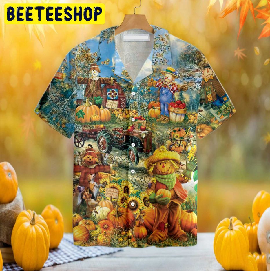 Smiley Pumpkin On The Farm Thanksgiving Trending Hawaiian Shirt