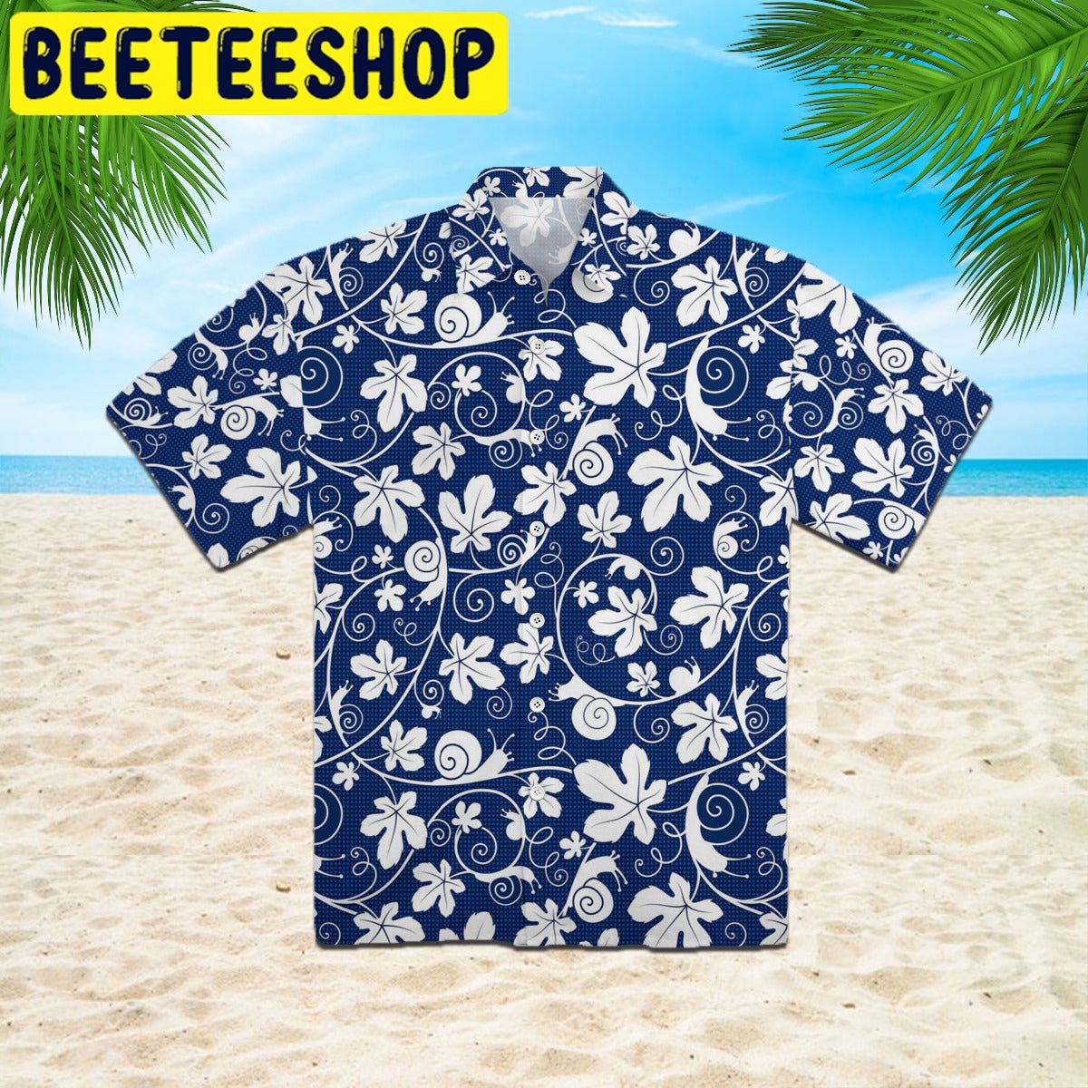 Snails On The Vine White Blue Floral Hawaiian Shirt