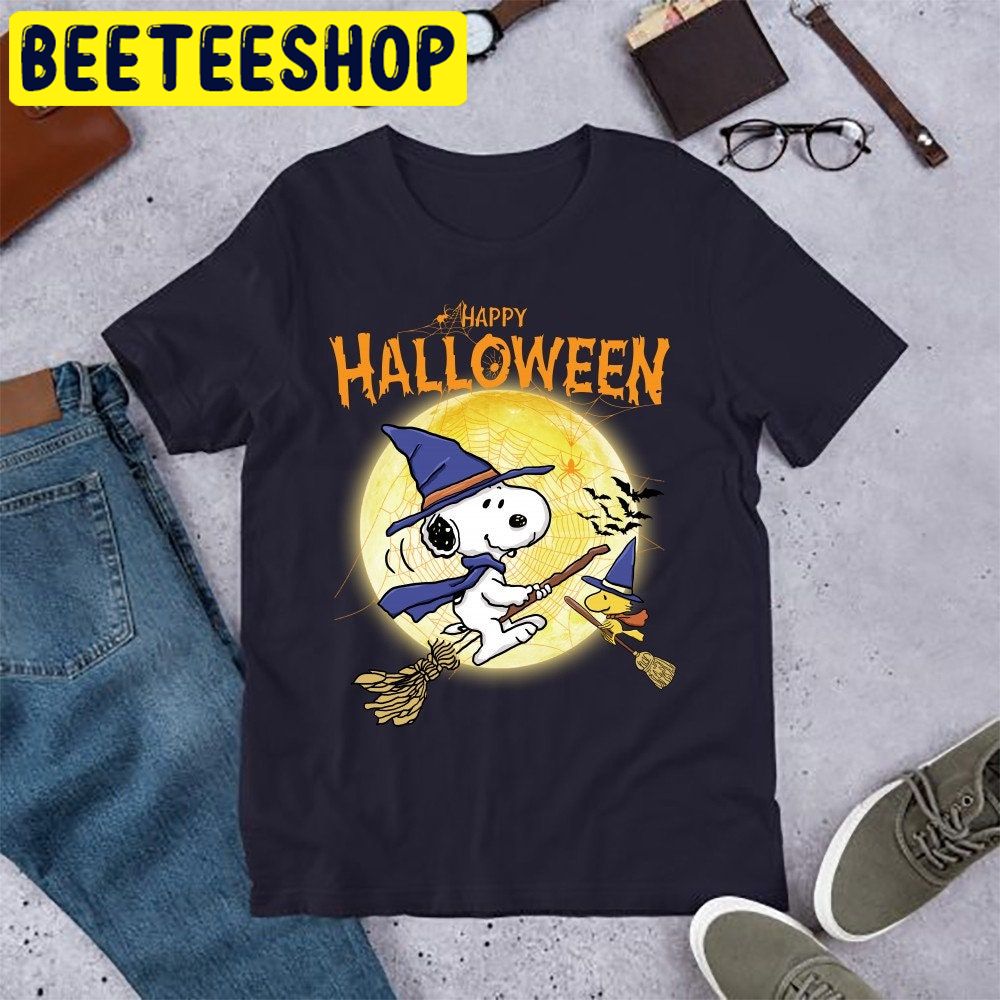 Snoopy Witch And Peanuts In The Moonlight Trick Or Treat Halloween Trending Unisex Shirt