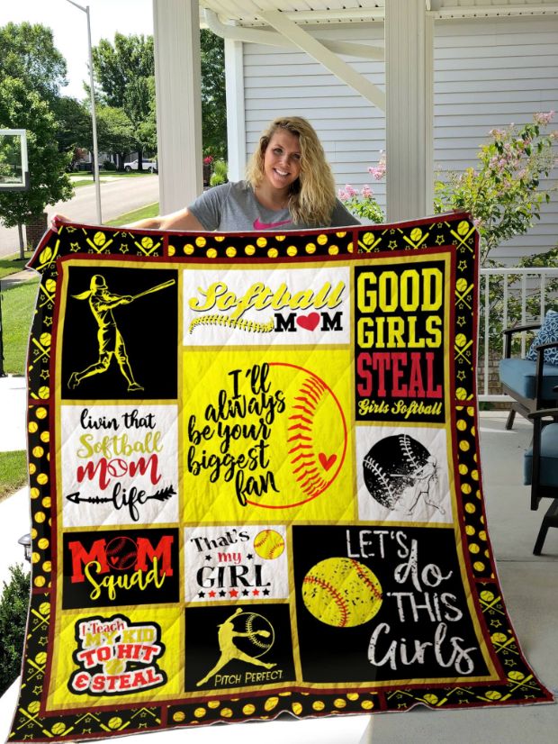 Softball Mom I’ll Always Be Your Biggest Fan Quilt Blanket Great Customized Gifts For Birthday Christmas Thanksgiving Mother’s Day Softball Lover