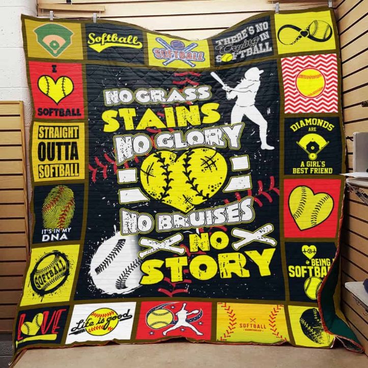 Softball No Grass Stains Quilt Blanket Great Customized Gifts For Birthday Christmas Thanksgiving Softball Lover