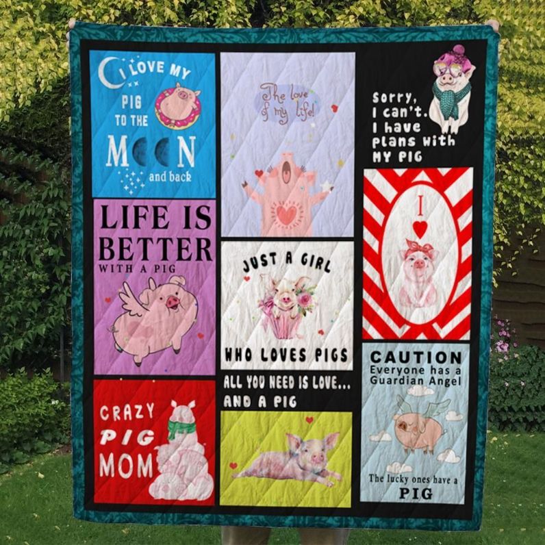 Sorry I Can’t I Have Plans With My Pig Quilt Blanket Great Customized Blanket Gifts For Birthday Christmas Thanksgiving