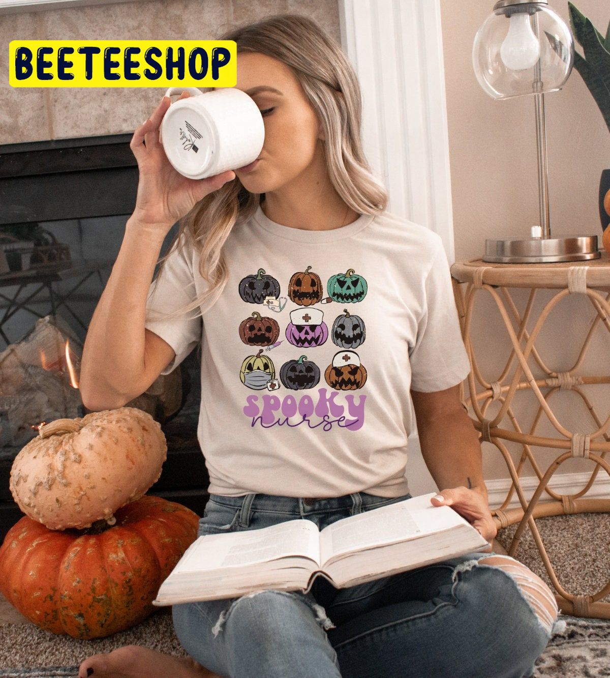 Spooky Nurse Pumpkin Fall Trending Unisex Shirt