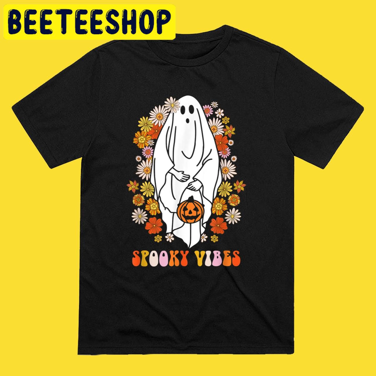 Spooky Vibes Funny Groovy Hippie Ghost Spooky Ghost Halloween Trending Unisex T-Shirt