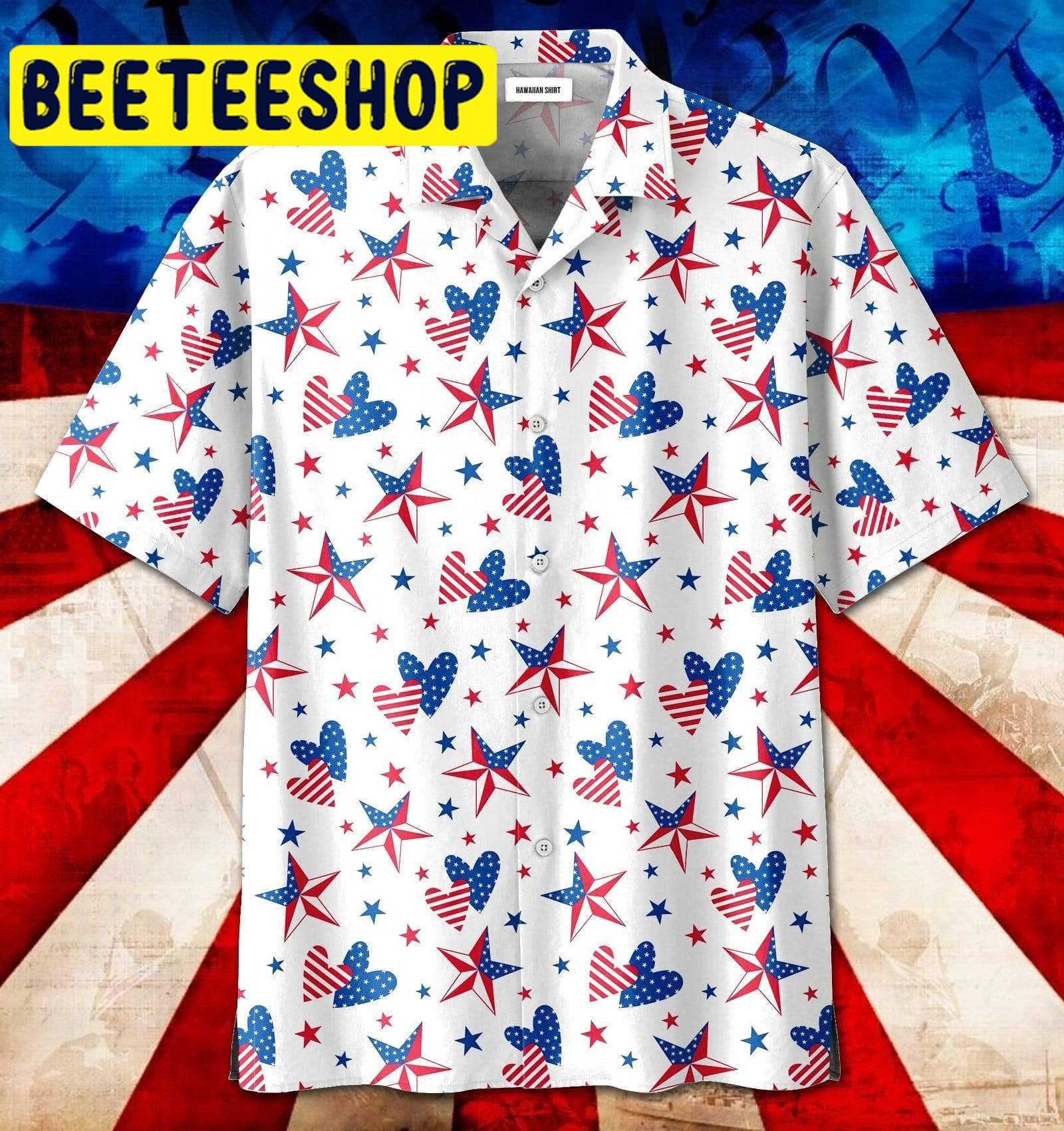 Star Heart US Flag Hawaiian Shirt