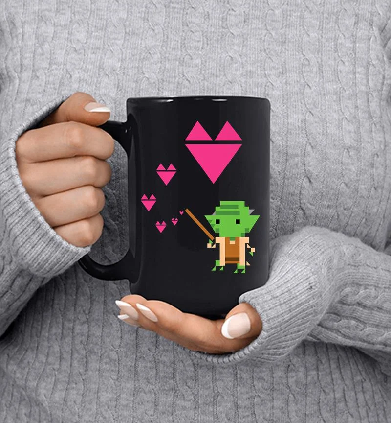 Star Wars Yoda Pixel Pink Hearts Valentine 039s Premium Mug