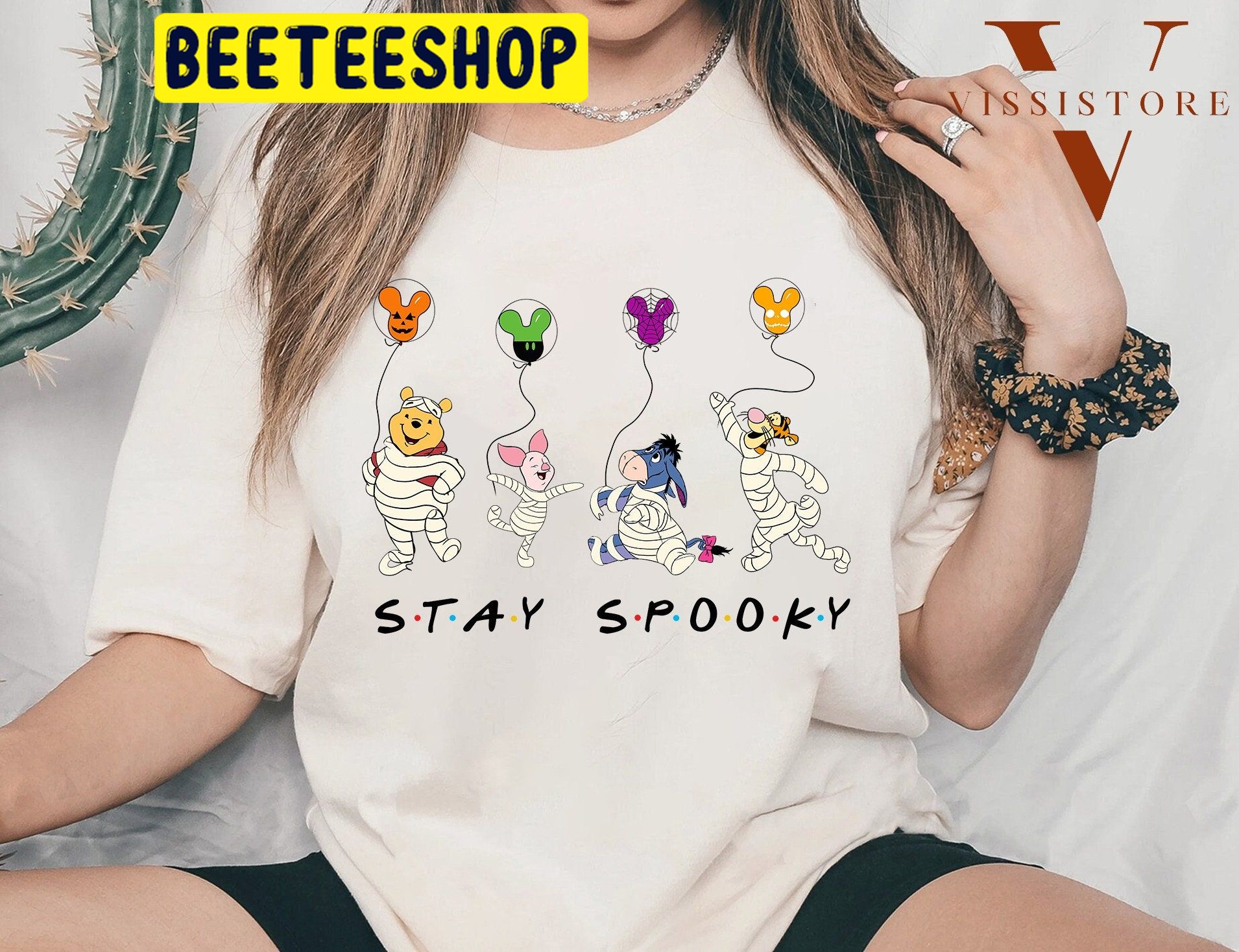 Stay Spooky Winnie The Pooh Mickey Balloons Halloween Trending Unisex Shirt