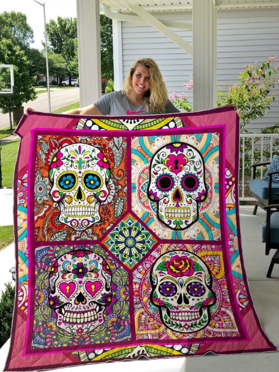 Sugar Skull Quilt Blanket Great Customized Gifts For Birthday Christmas Thanksgiving Skull Lover