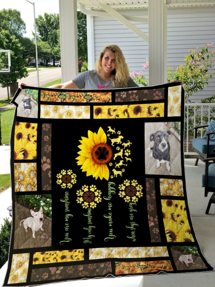 Sunflower And Dogs Custom Quilt Blanket