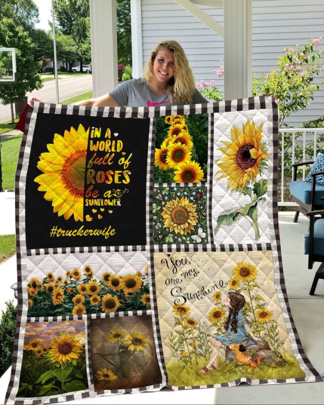 Sunflower Trucker Wife Quilt Blanket Great Customized Gifts For Birthday Christmas Thanksgiving Sunflower Lover