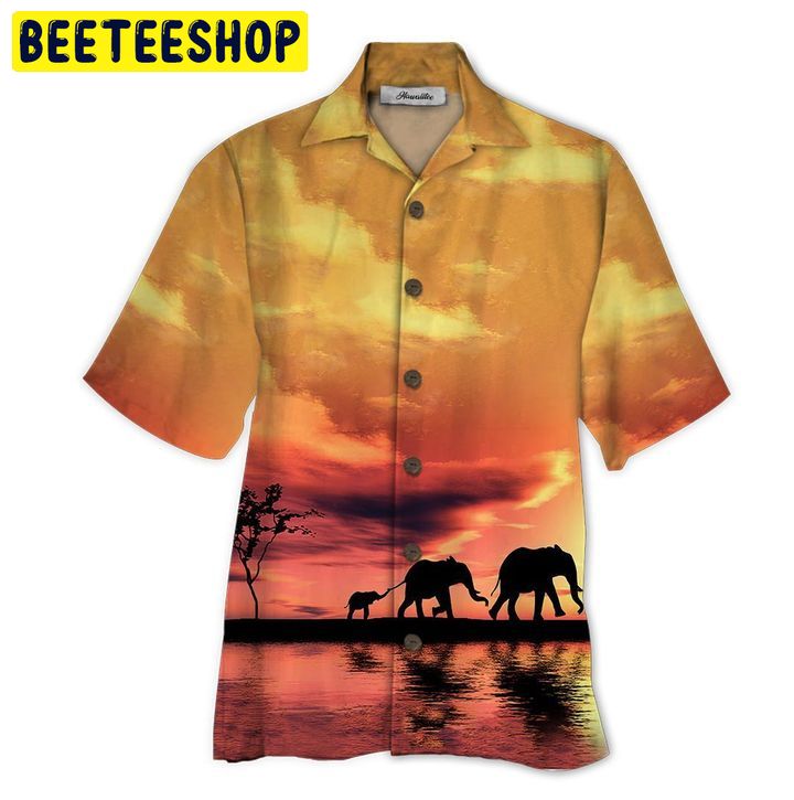 Sunset Elephant 3D All Over Printed Trending Hawaiian Shirt