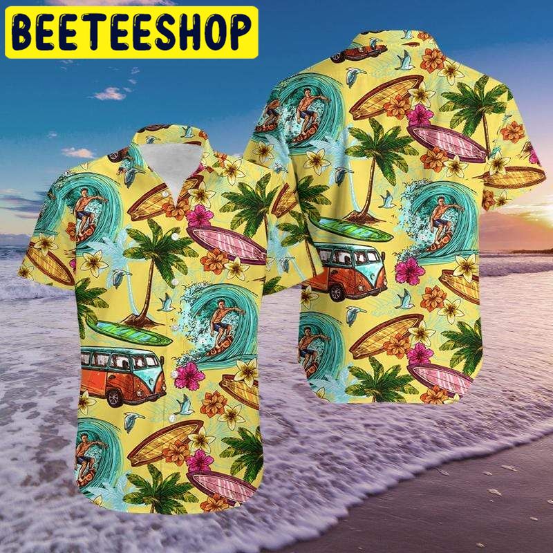 Surfing And Camping Tropical Hawaiian Shirt