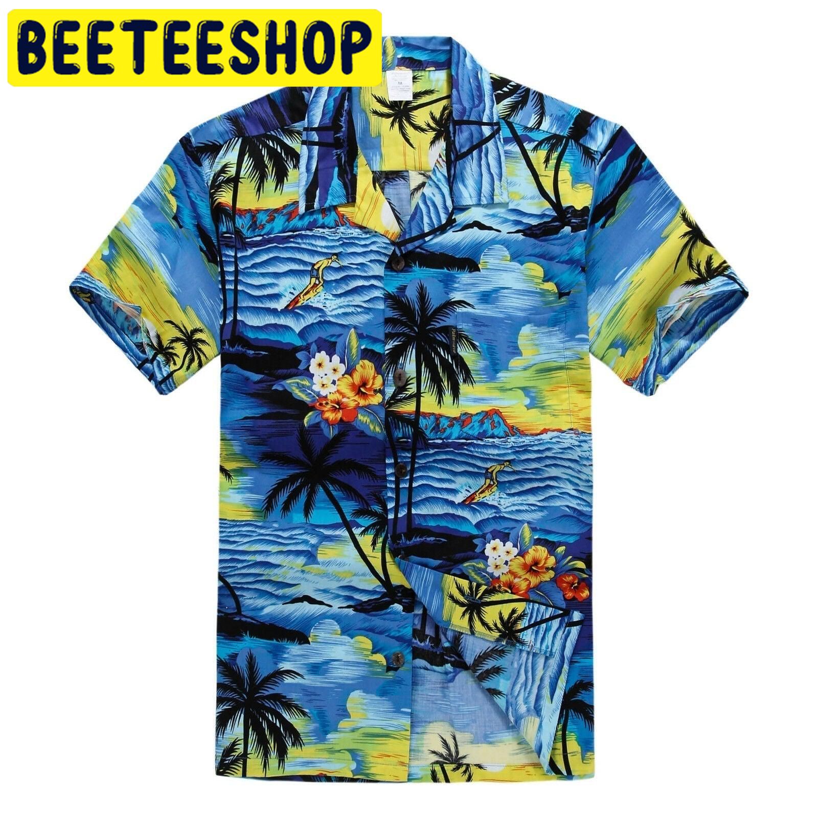 Surfing and Palm Tree Hawaiian Shirt