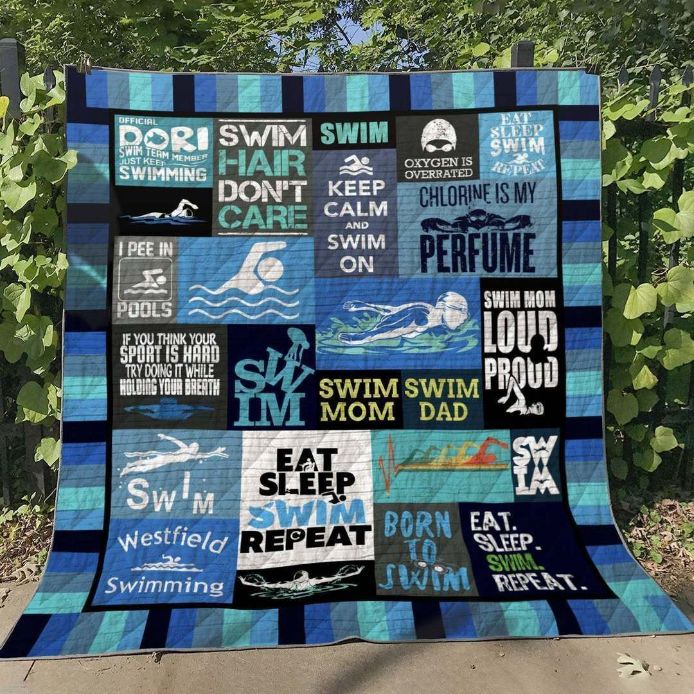 Swim Mom Dad Swim Hair Don’t Care Quilt Blanket Great Customized Gifts For Birthday Christmas Thanksgiving